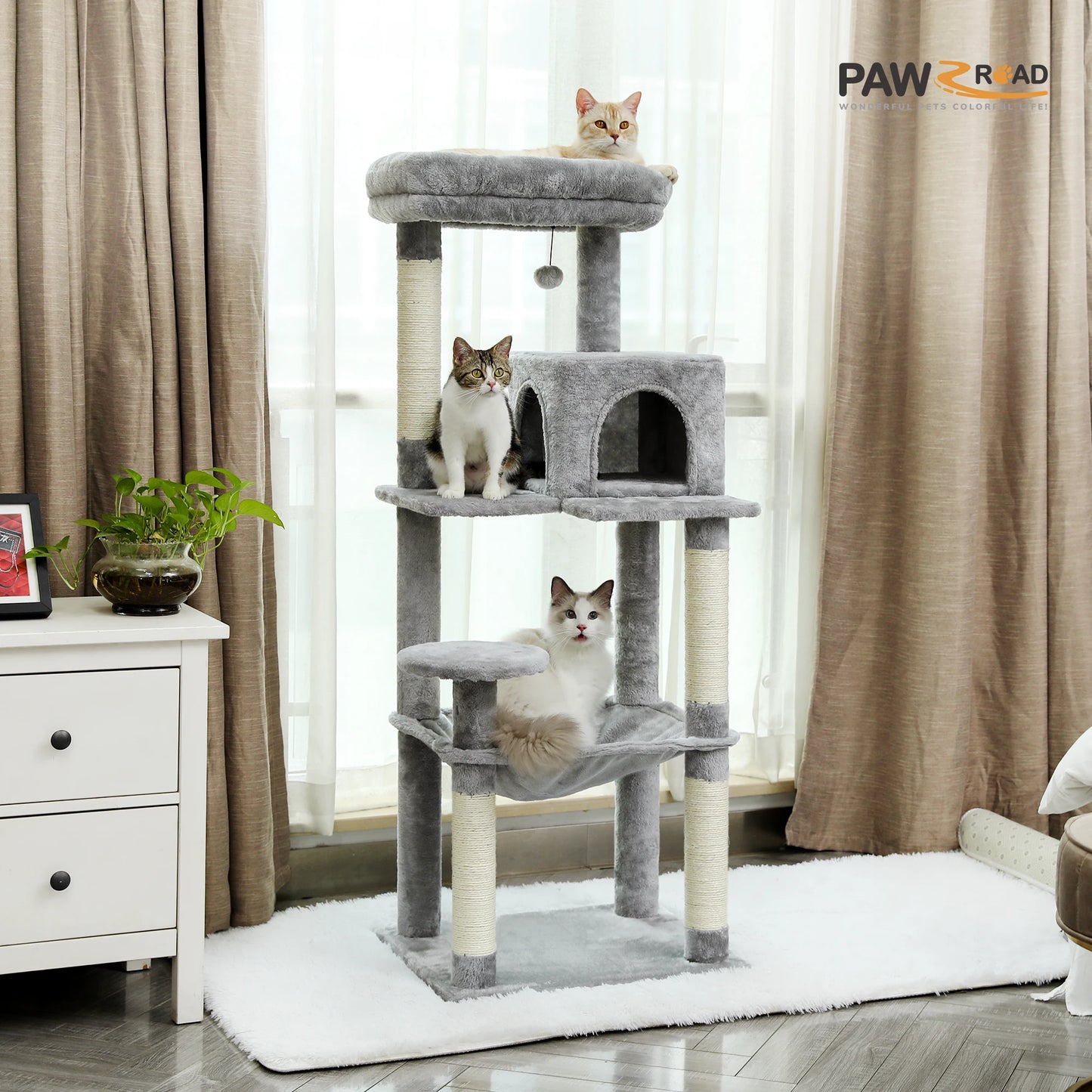 PAWZ Road Indoor Five Level Cat Tree Tower Hammock