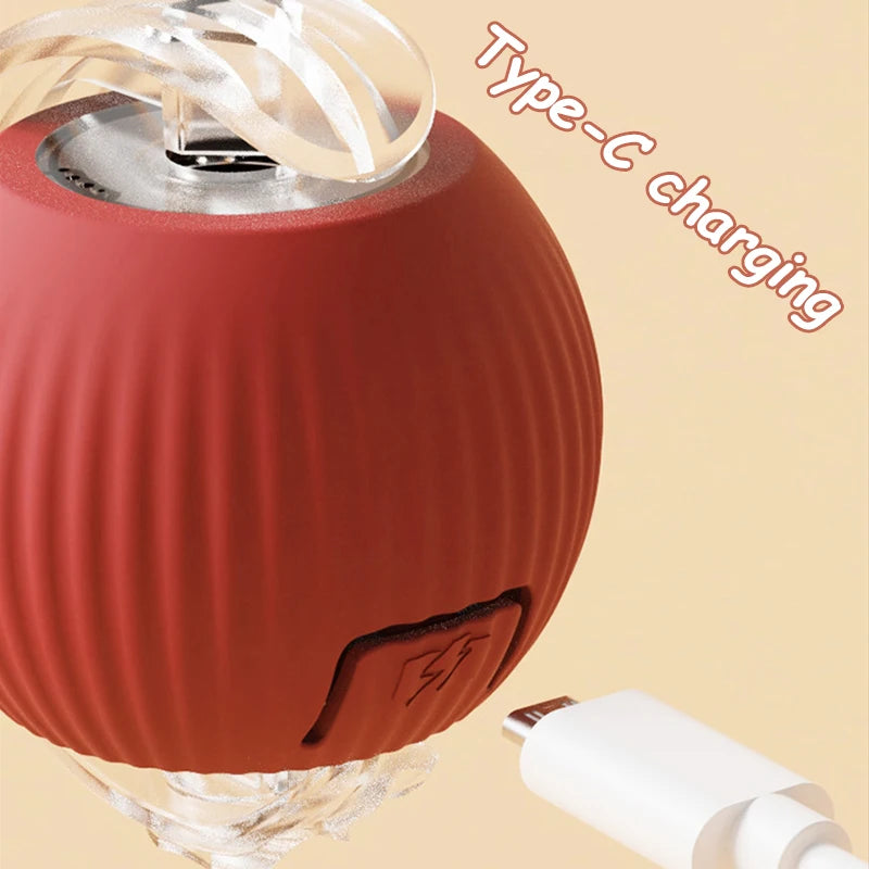 Cat Interactive Ball Toy Automatic Rolling Faux Tail Rechargeable