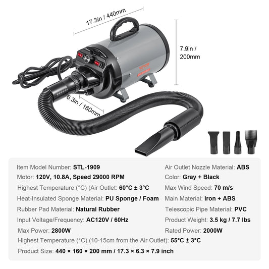 SucceBuy Dog Dryer With Adjustable Speed And Temperature Control