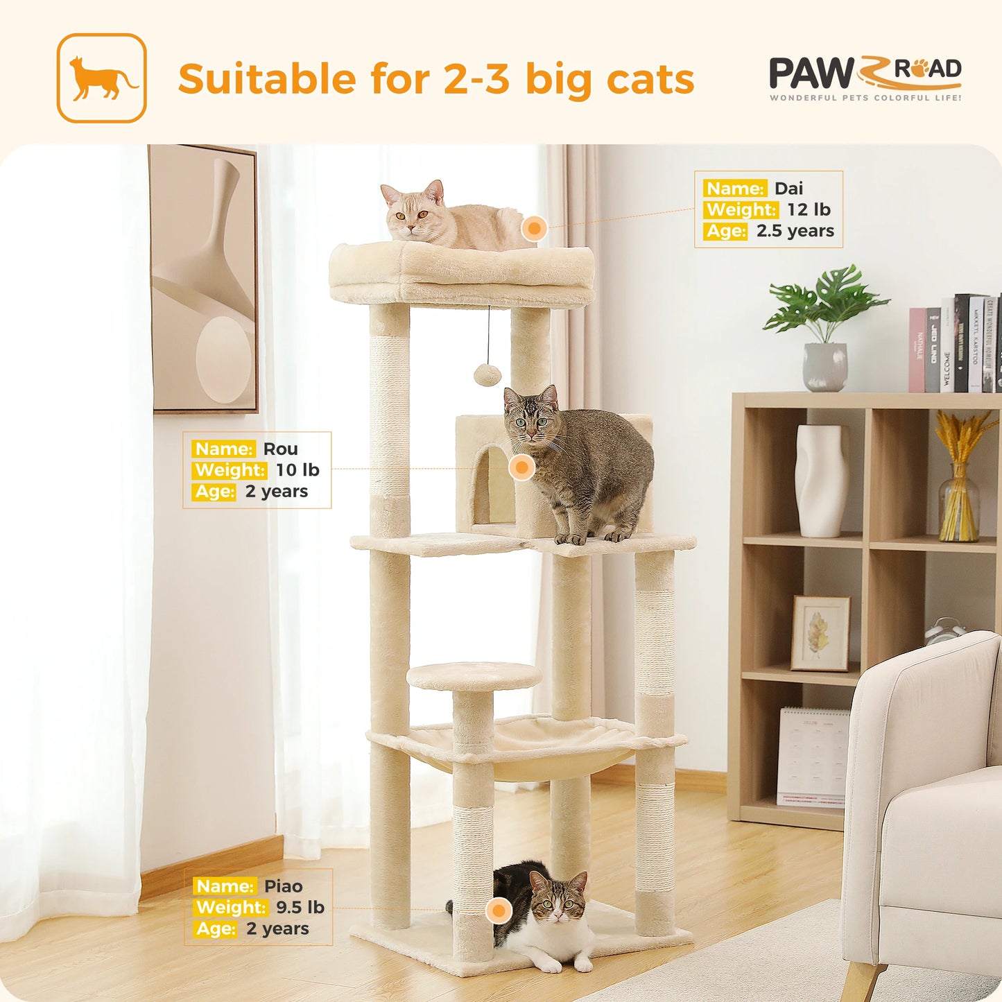 PAWZ Road Indoor Five Level Cat Tree Tower Hammock