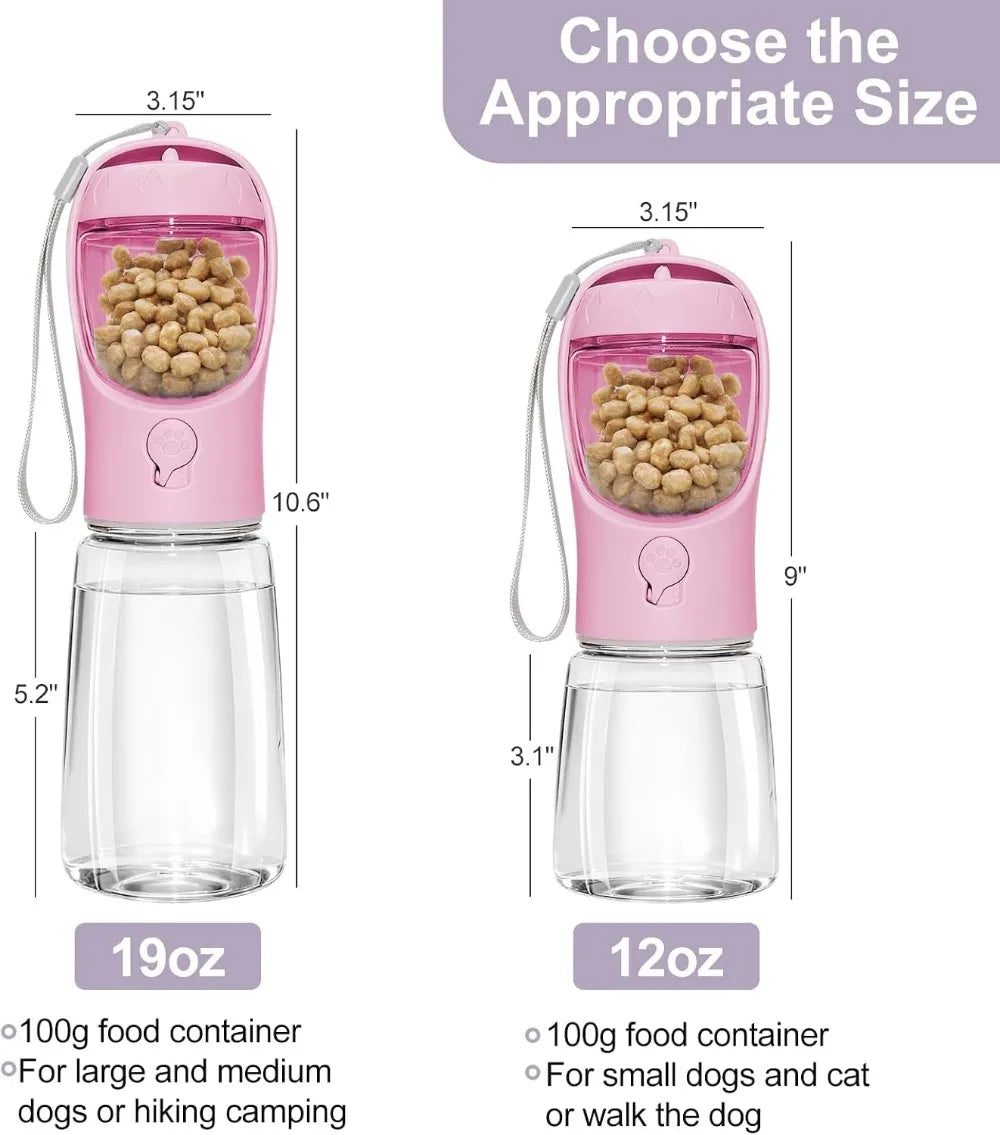 Two In One Dog Water Bottle With Food Container For Outdoor Adventures