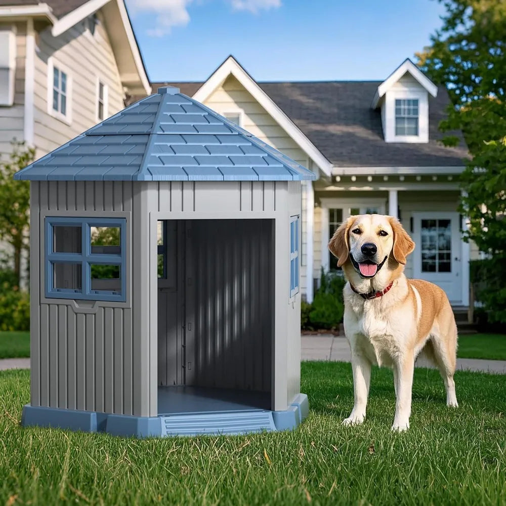 Dog House Indoor Outdoor Durable Kennel With Window And Elevated Floor