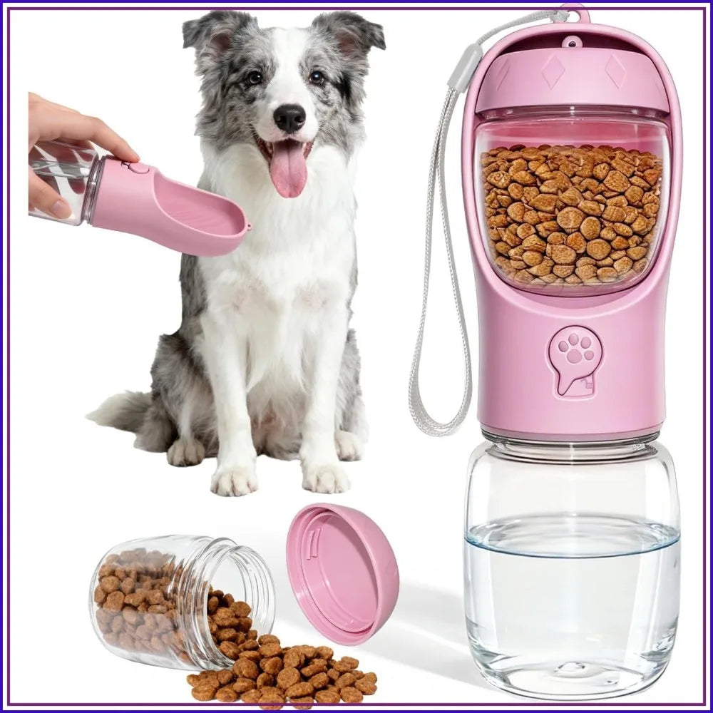 Two In One Dog Water Bottle With Food Container For Outdoor Adventures