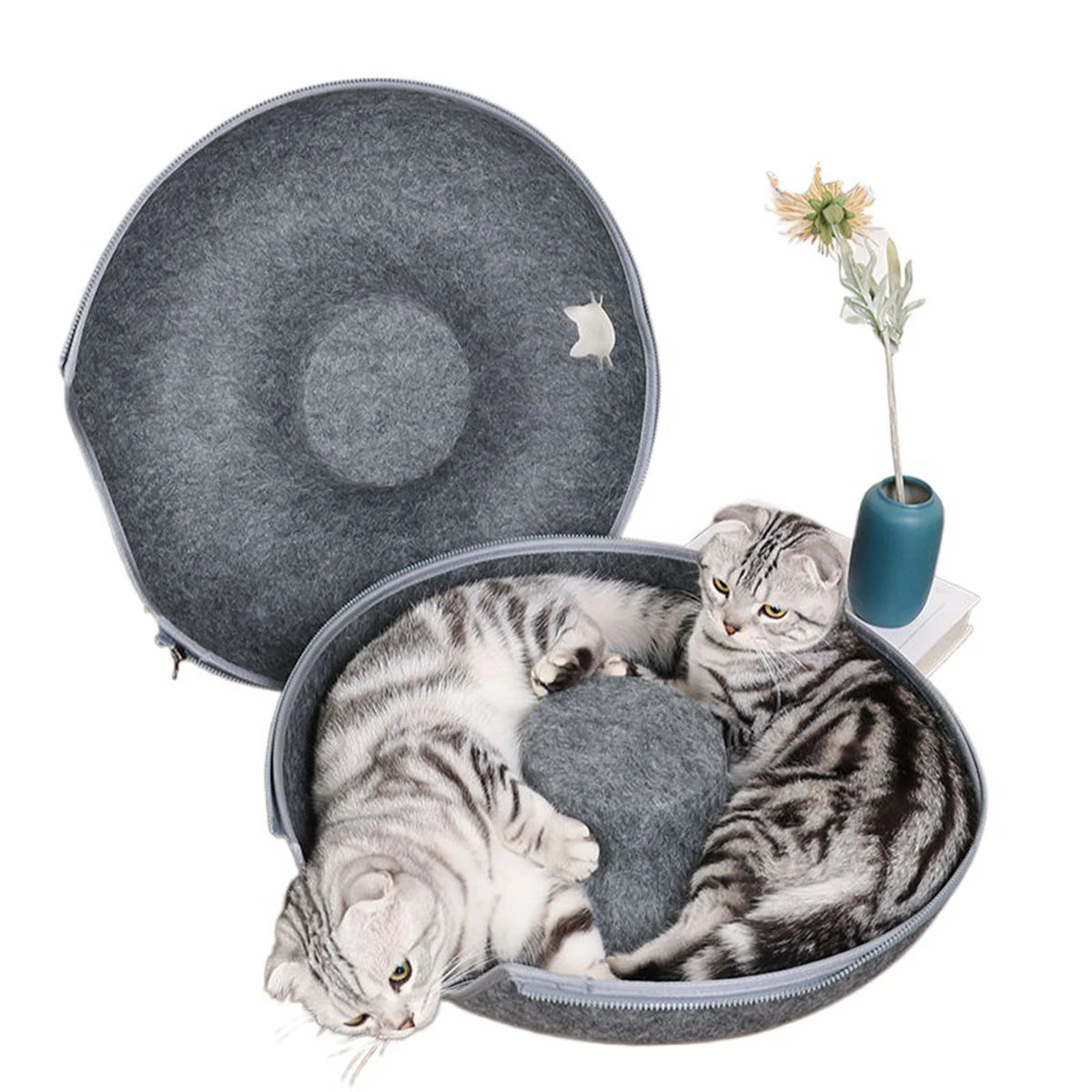 Donut Cat Bed With Interactive Tunnel For Cats And Kittens