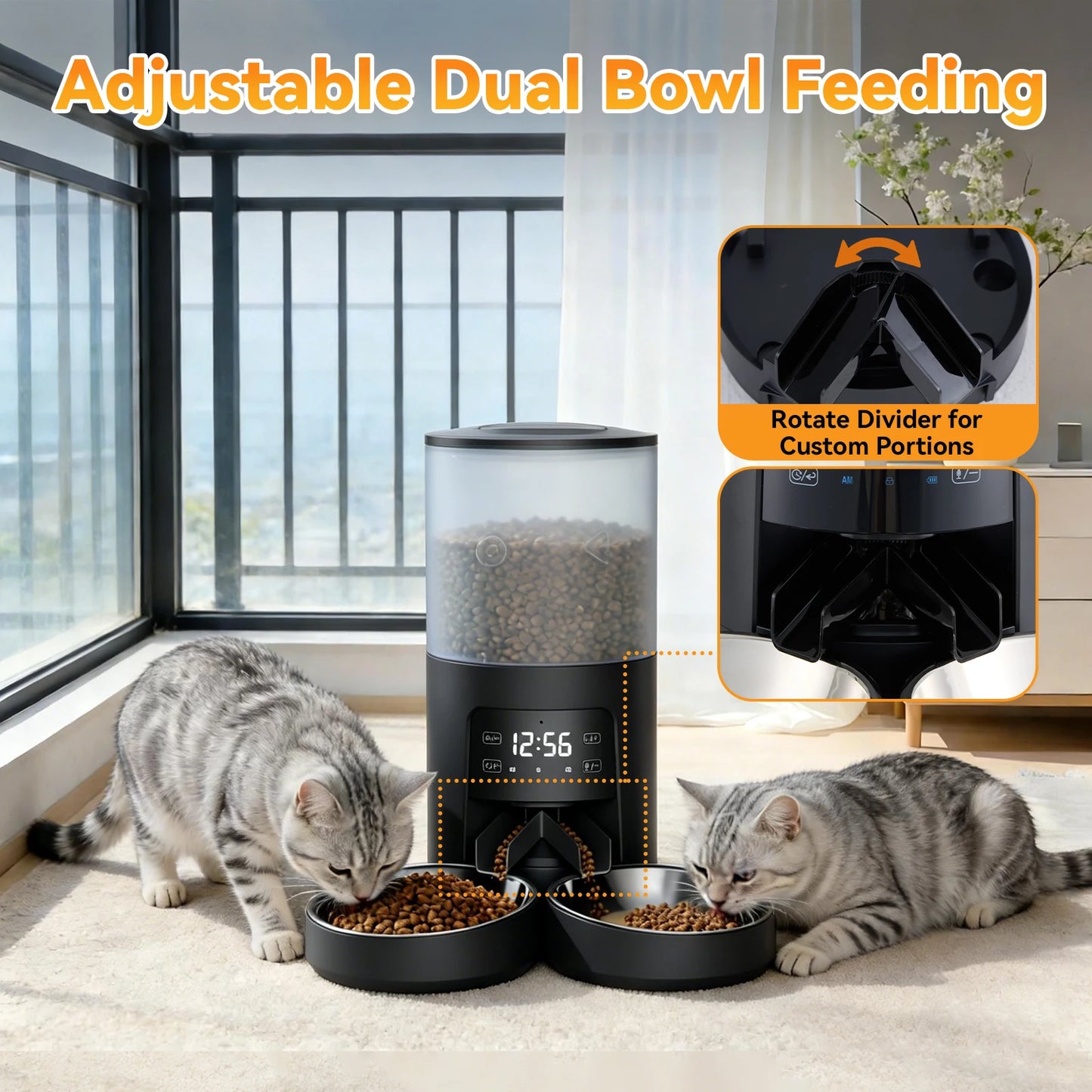 JHK Automatic Cat Feeder Dual Bowls Timed Dispenser