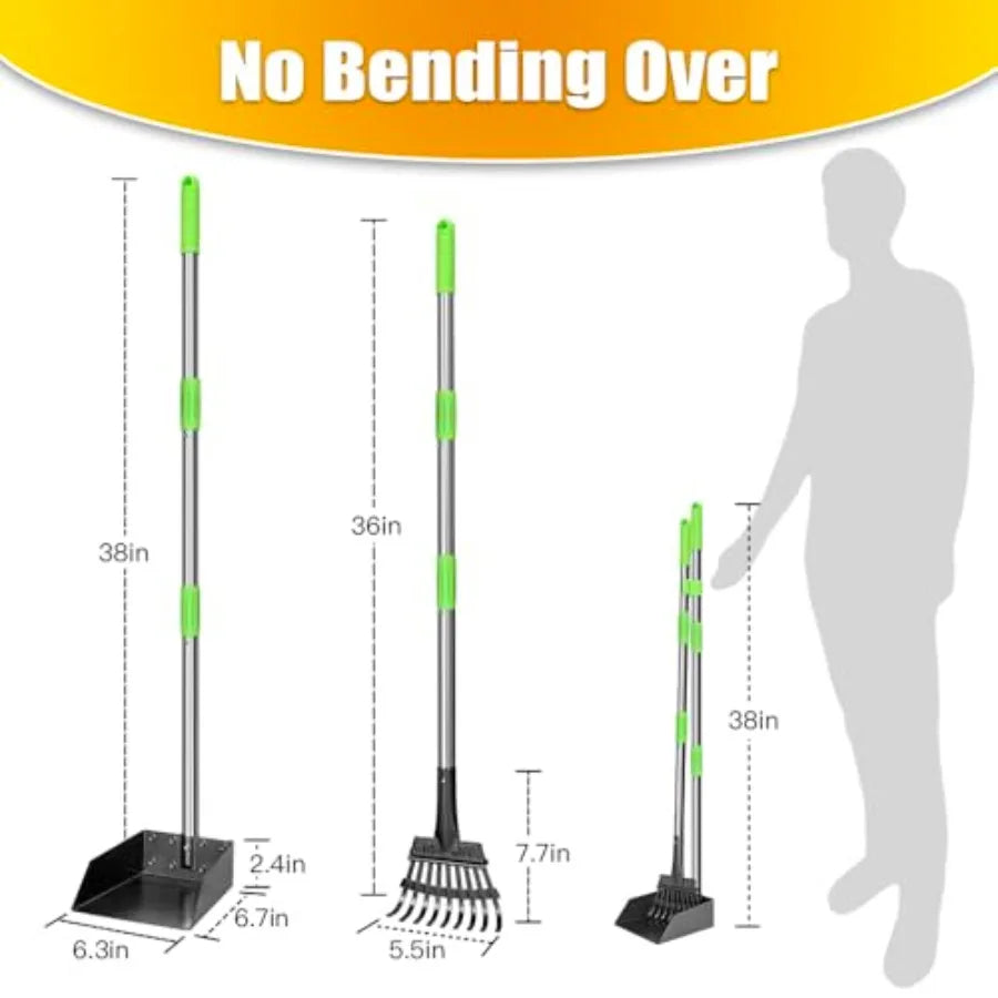 Pooper Scooper Long Handle Heavy Duty Stainless Tray And Rake