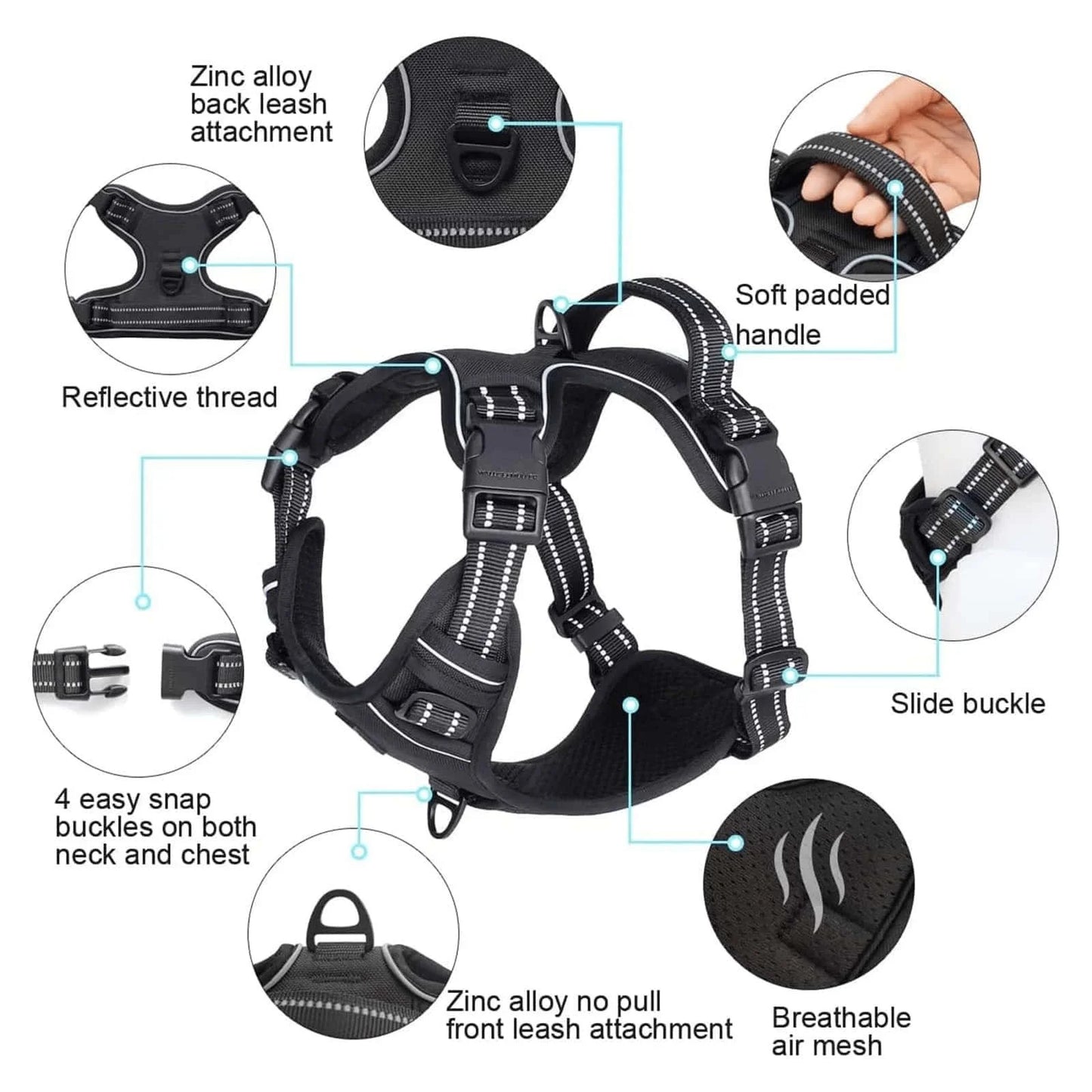No-Pull Dog Harness With Dual Leash Clips Adjustable Padded Vest
