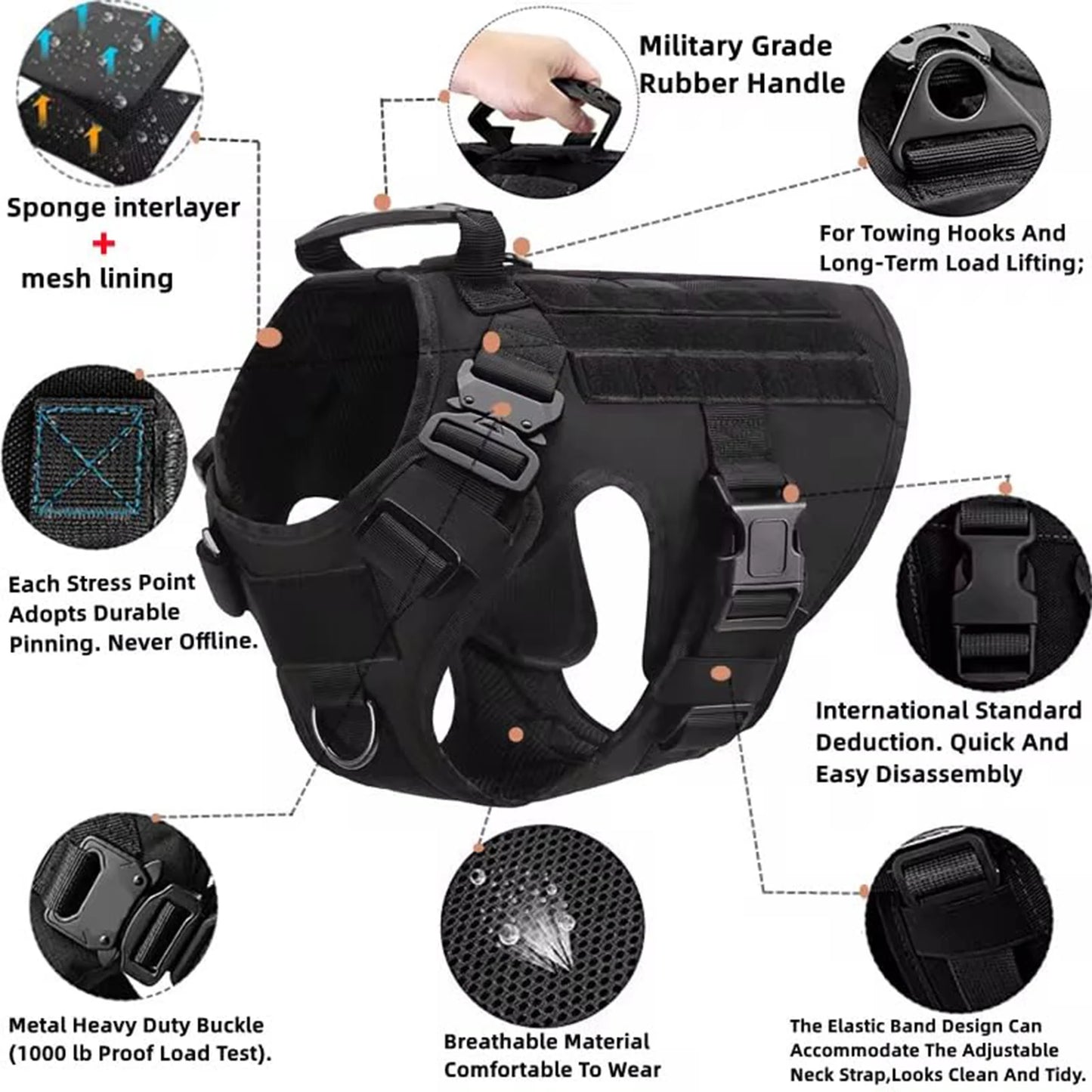 Tactical Molle Dog Harness With Pouches For Training
