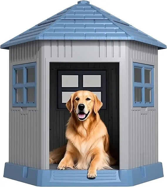 Dog House Indoor Outdoor Durable Kennel With Window And Elevated Floor