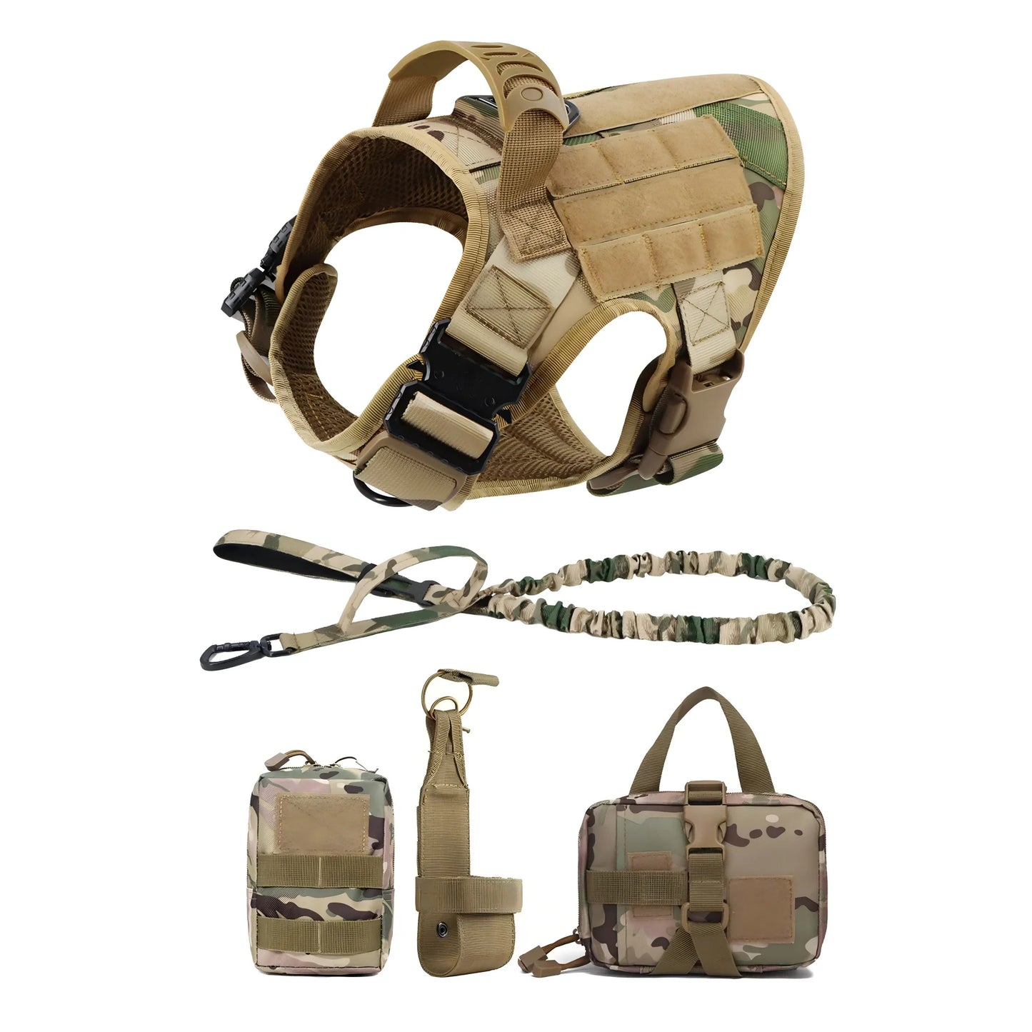 Adjustable Tactical Dog Harness With No Pull Leash And Detachable Pocket Pack