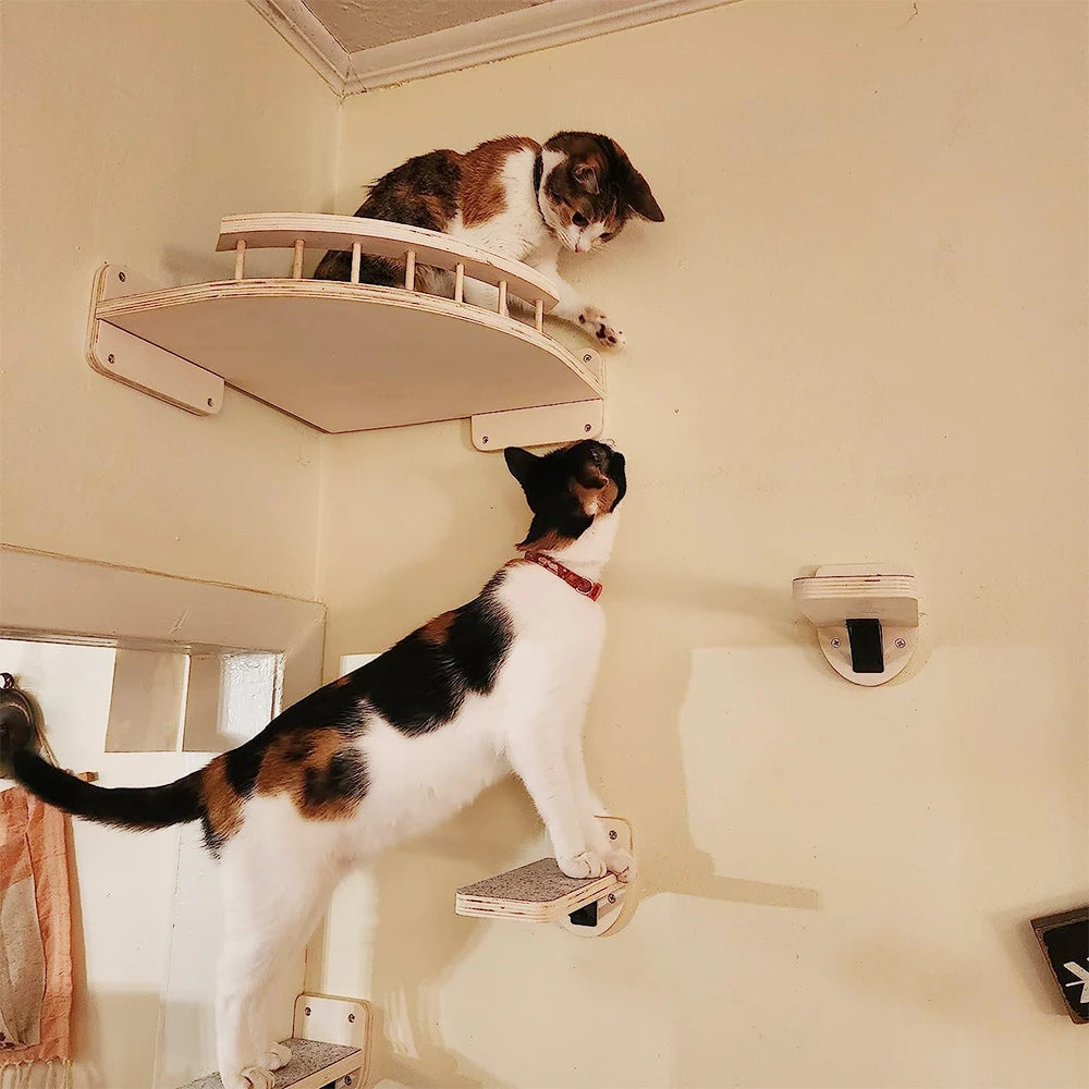 PETRAVEL Cat Wall Mounted Climbing Shelf Four Step Scratching Post