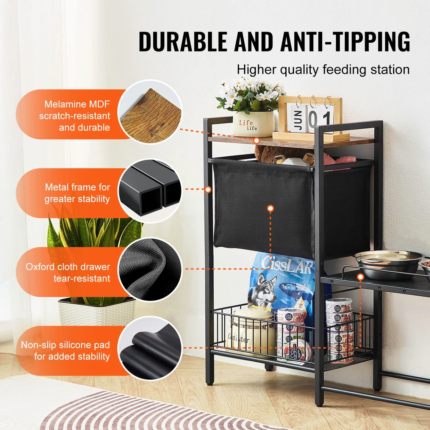 Pet Feeding Station With Storage Elevated Dog Bowls And Shelves
