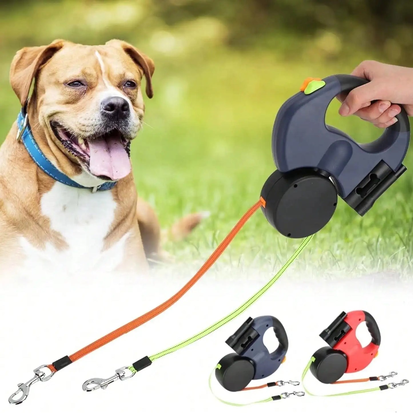 Universal Retractable Dual Dog Leash With 360 Degree Swivel