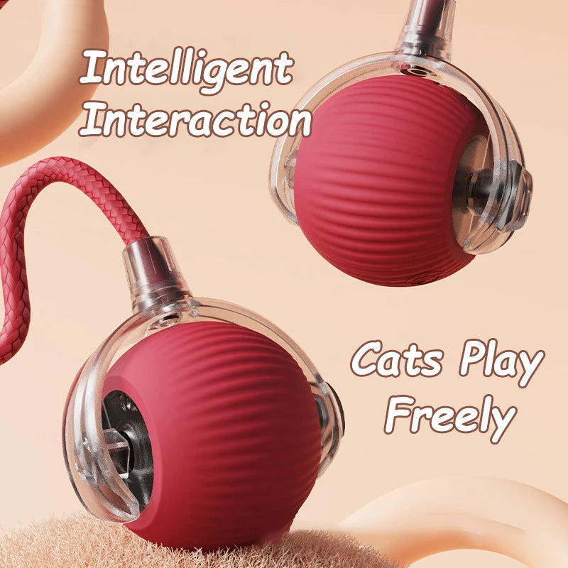 Cat Interactive Ball Toy Automatic Rolling Faux Tail Rechargeable