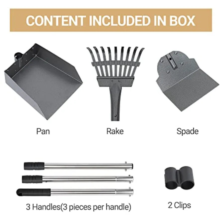 Dog Pooper Scooper Tray And Rake Set Long Adjustable Handles