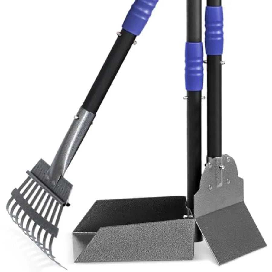 Dog Pooper Scooper Tray And Rake Set Long Adjustable Handles