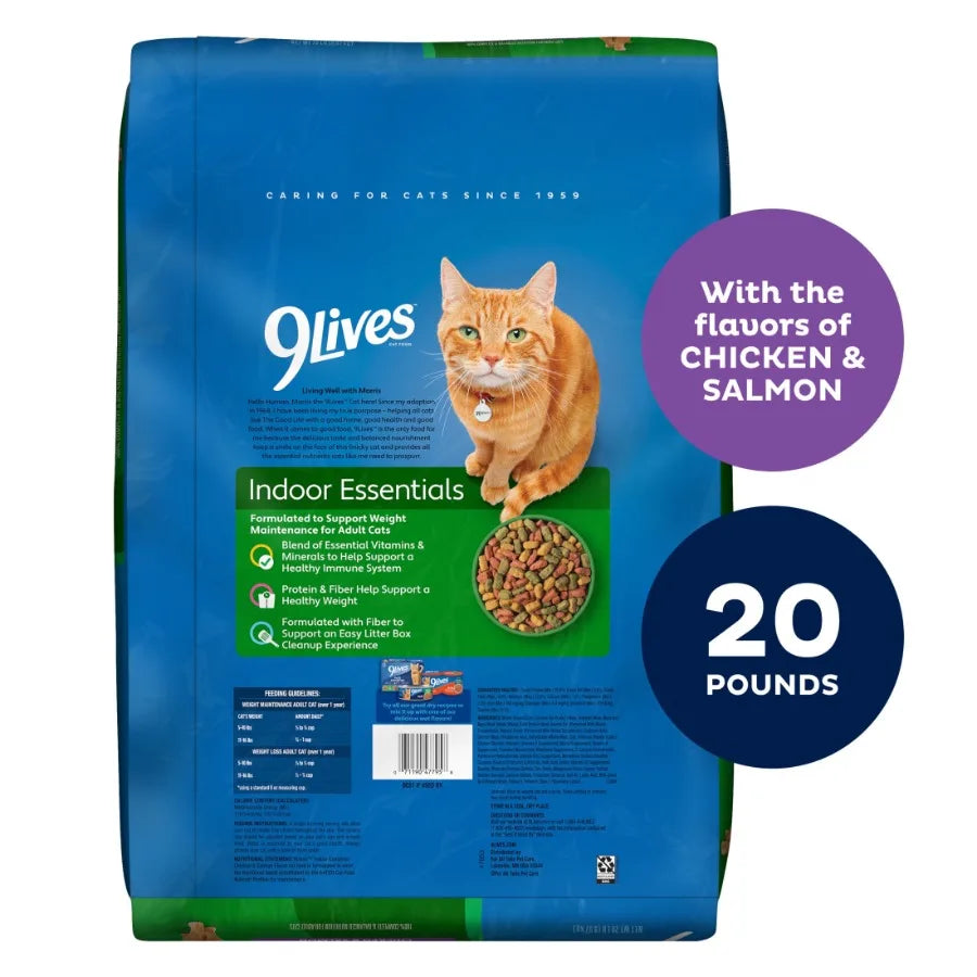 Indoor Essentials Dry Cat Food for Adult Cats Chicken and Salmon Flavors