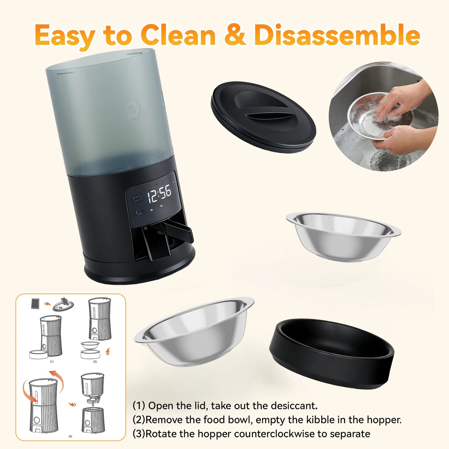 JHK Automatic Cat Feeder Dual Bowls Timed Dispenser