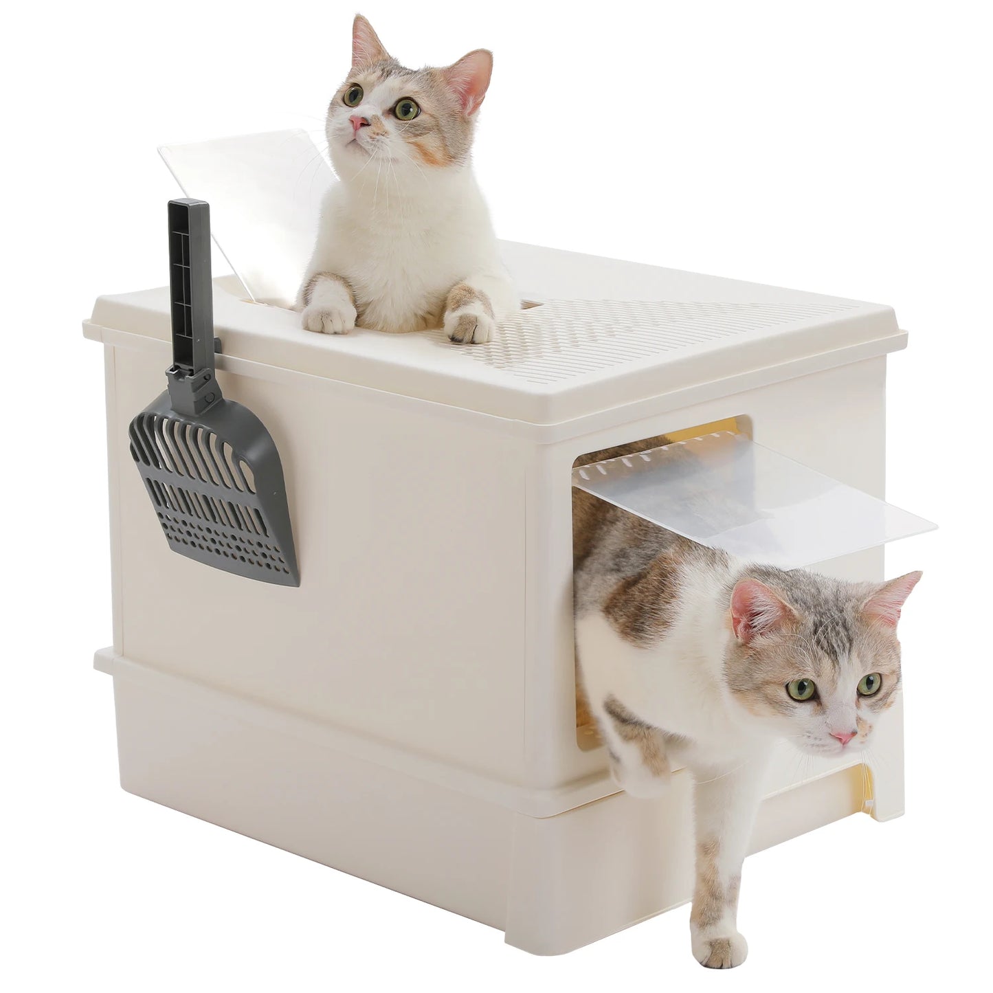 Enclosed Cat Litter Box With Scoop Indoor Use Top Exit