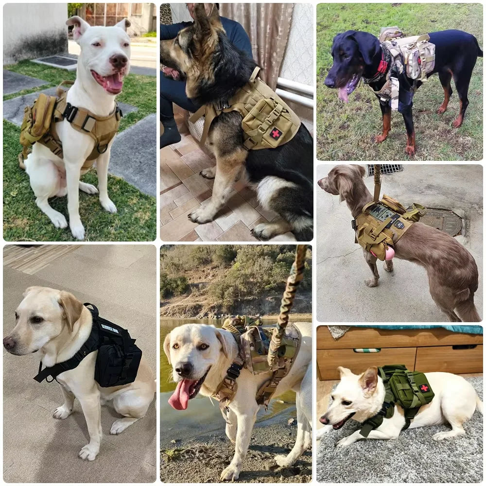 Adjustable Tactical Dog Harness With No Pull Leash And Detachable Pocket Pack