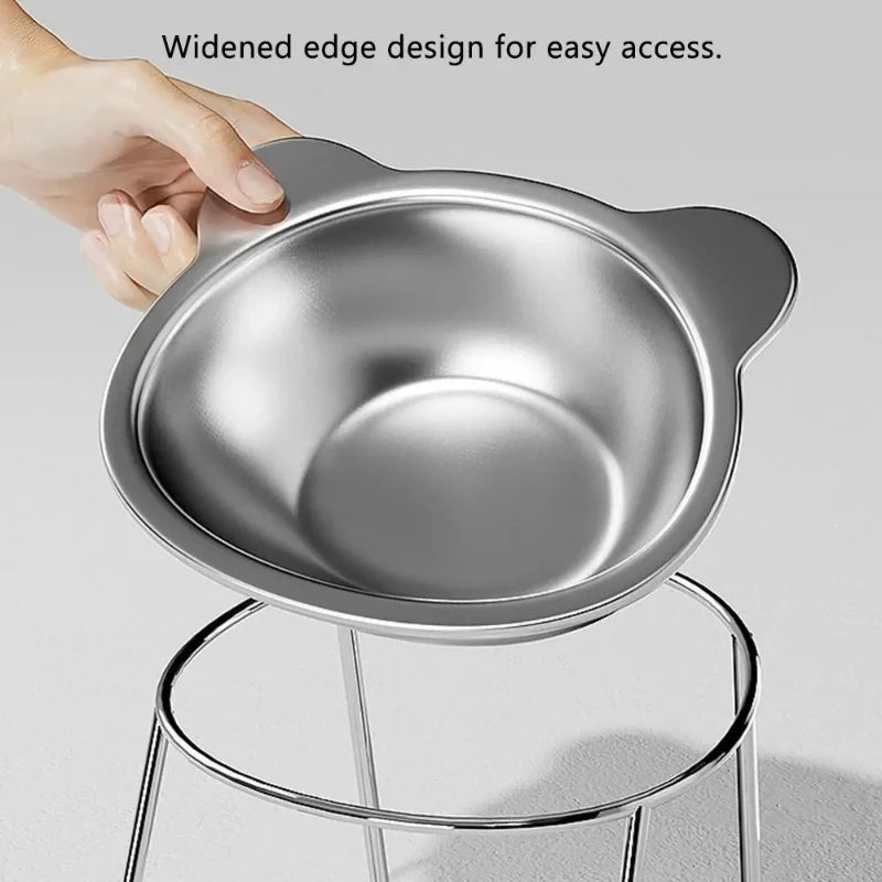 304 Stainless Steel Raised Cat Bowl With 15 Degree Tilted Neck Guard