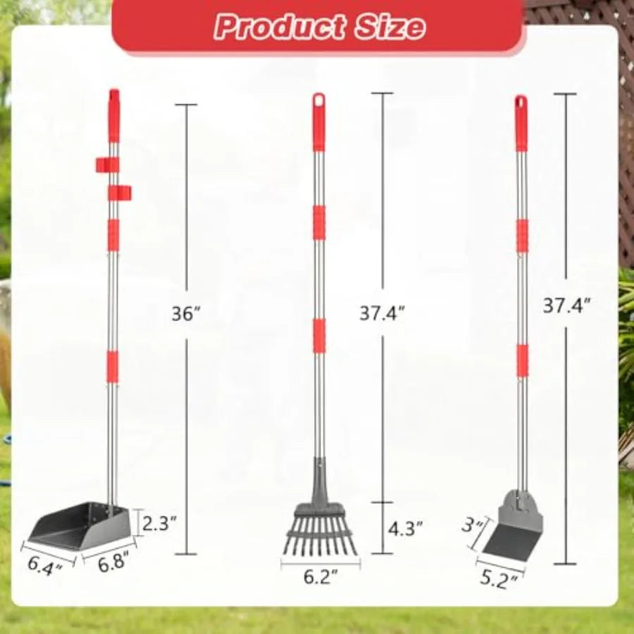 Long Handle Dog Pooper Scooper Stainless Steel Rake With Tray