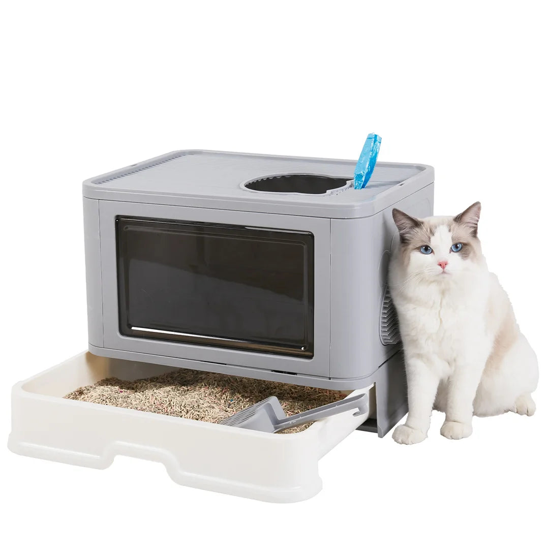 Detachable Foldable Cat Litter Box With Front Entry And Top Exit