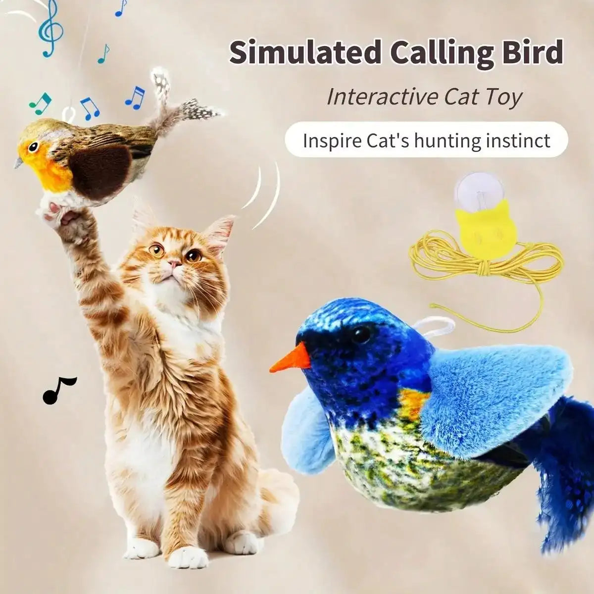 Interactive Cat Toy Realistic Bird Sounds With Detachable Hanging Teaser