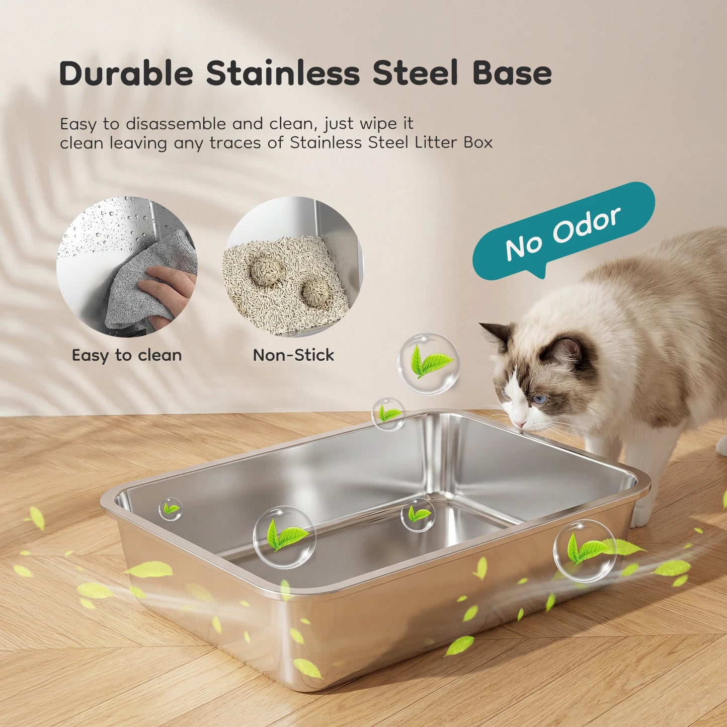 Stainless Steel Cat Litter Box Fully Enclosed For Large Cats With Scoop And Mat