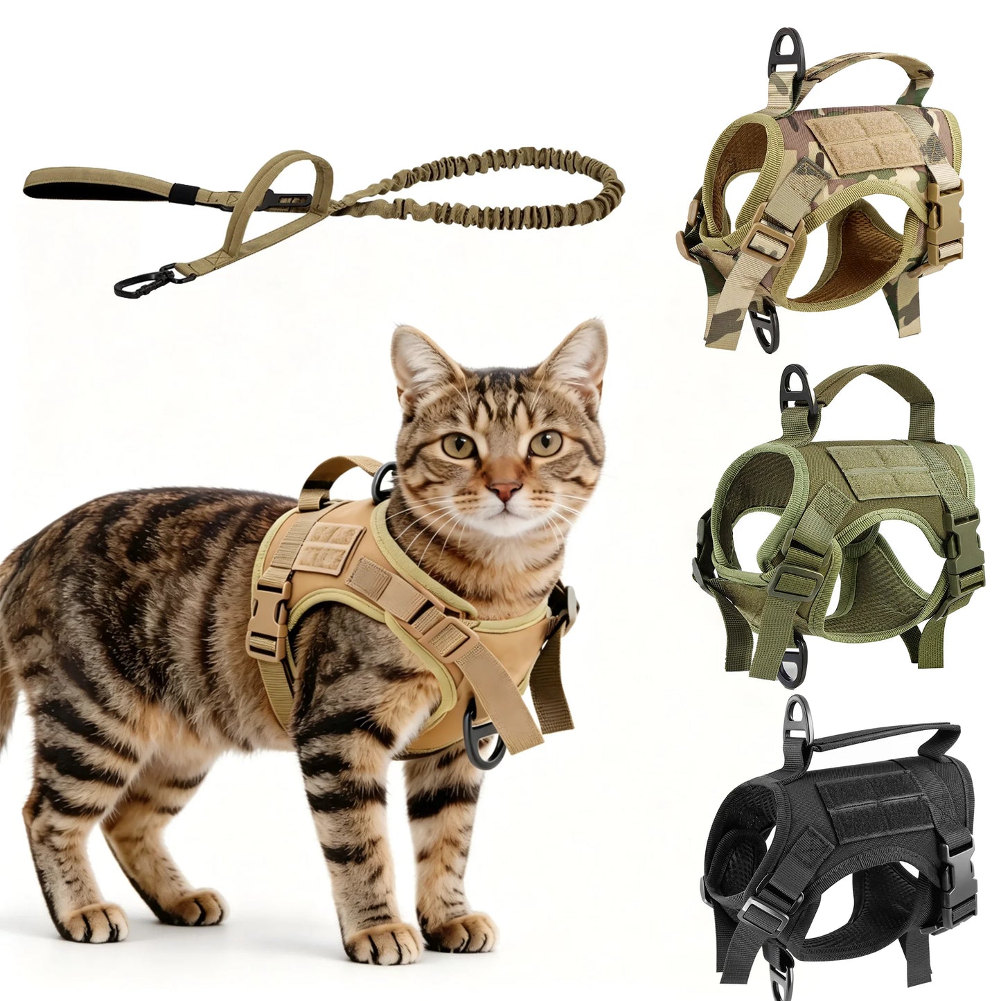 Tactical Cat Harness And Leash Set Adjustable Escape Proof Mesh