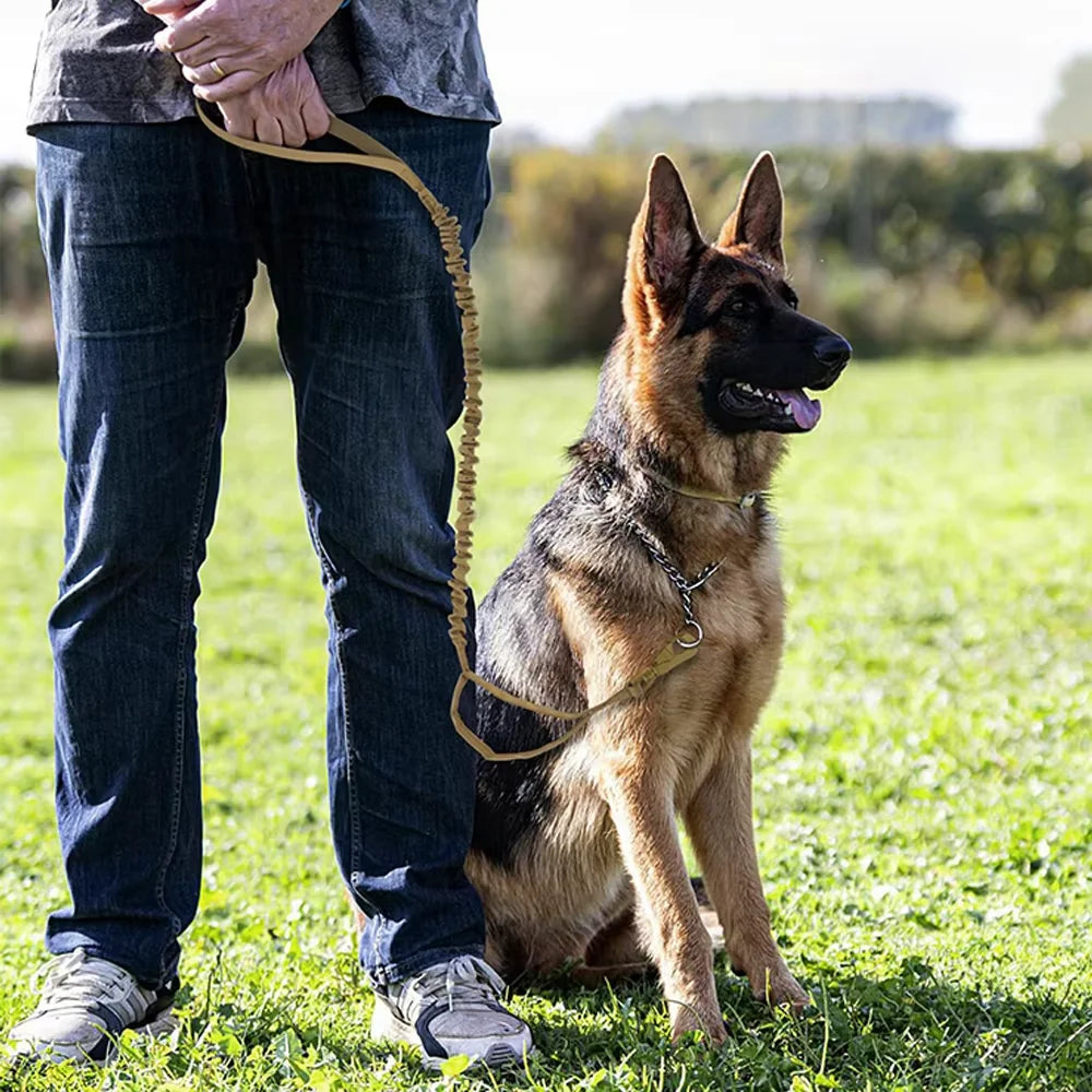 Military Tactical Dog Leash Adjustable Elastic Rope Dual Handles