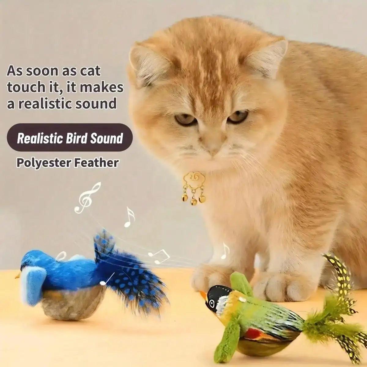 Interactive Cat Toy Realistic Bird Sounds With Detachable Hanging Teaser