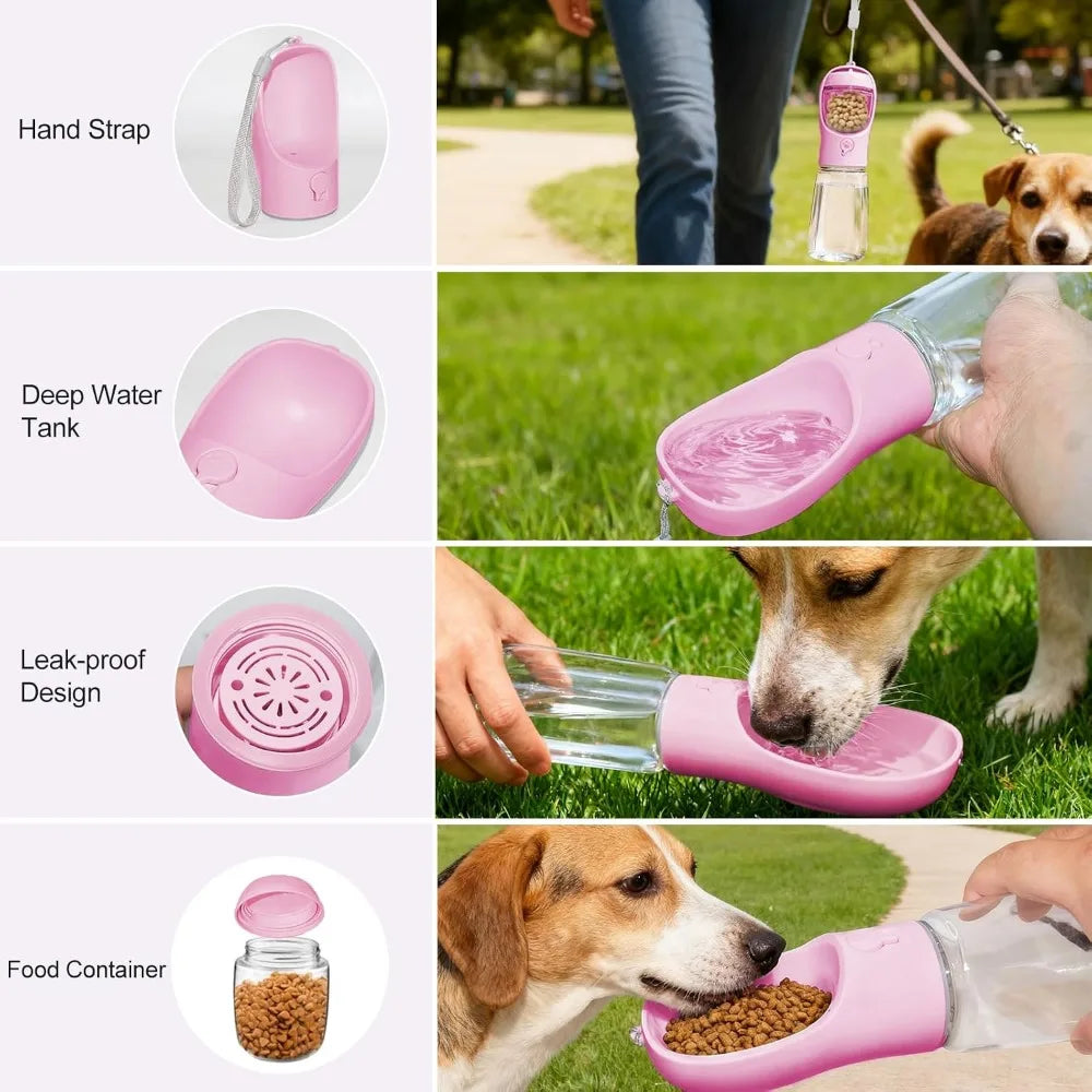 Two In One Dog Water Bottle With Food Container For Outdoor Adventures