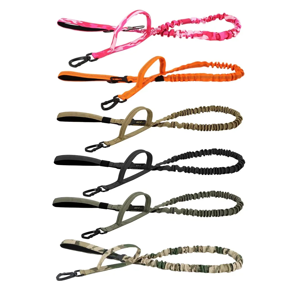 Military Tactical Dog Leash Adjustable Elastic Rope Dual Handles