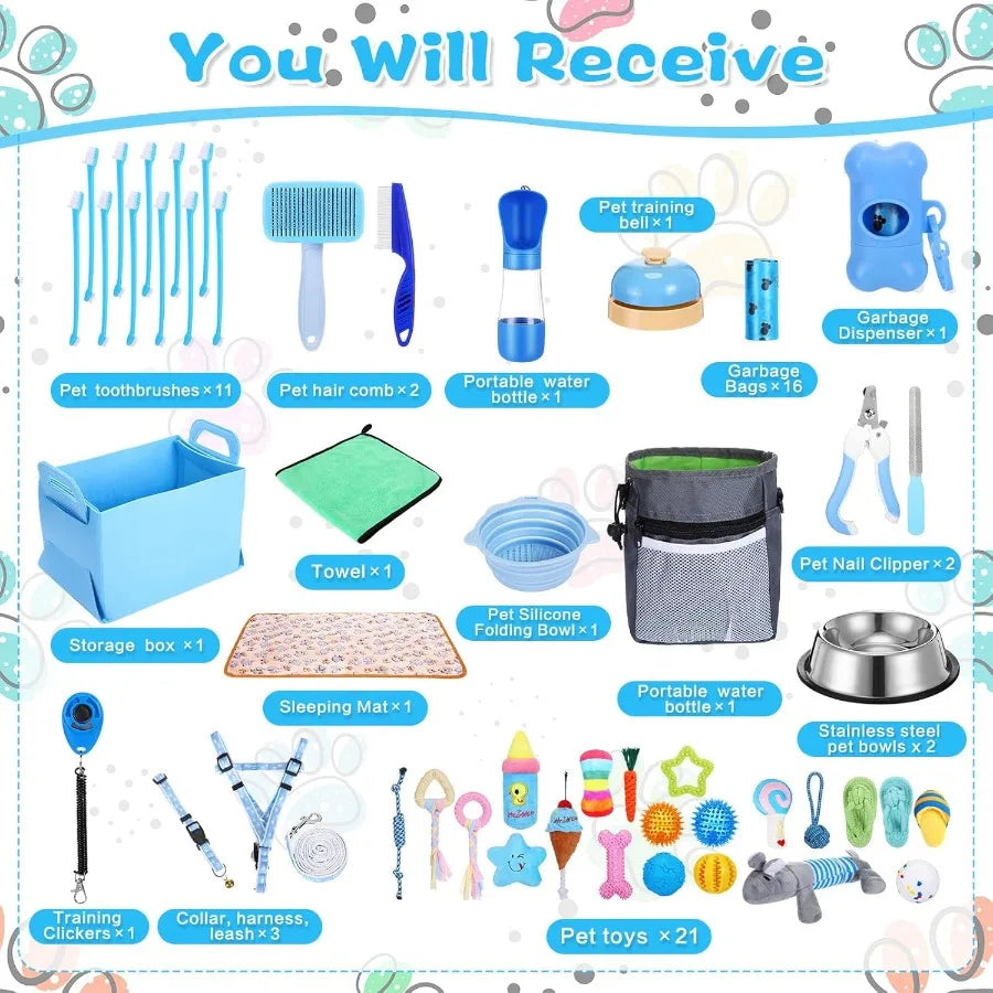 65 Pcs Puppy Starter Kit For Small Dogs Essentials Leash