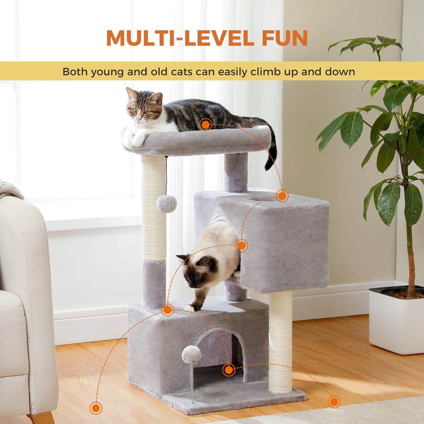 PAWZ Road Multi-Level Cat Tree Tower With Scratching Posts