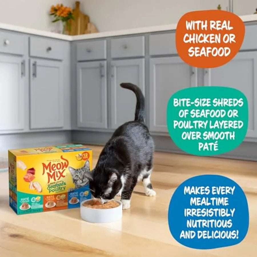 Paté And Shreds Wet Cat Food Variety Pack Seafood And Poultry