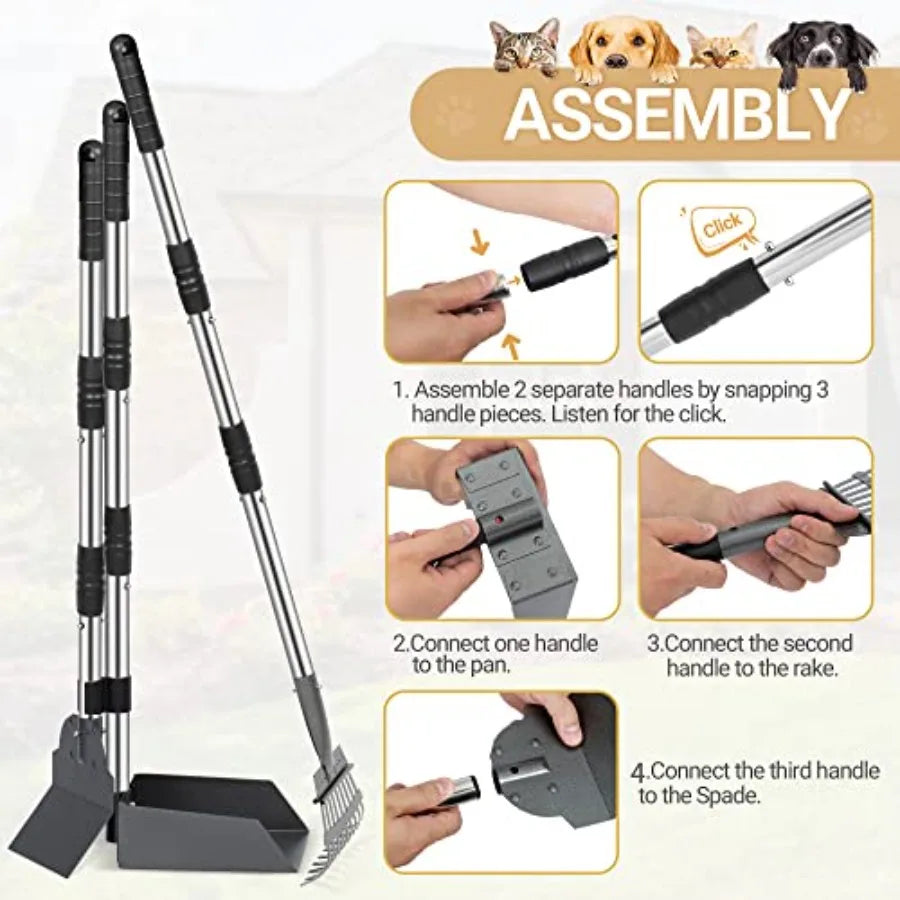 Dog Pooper Scooper Tray And Rake Set Long Adjustable Handles