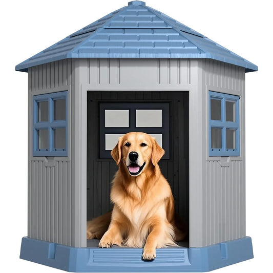 Dog House Indoor Outdoor Durable Kennel With Window And Elevated Floor