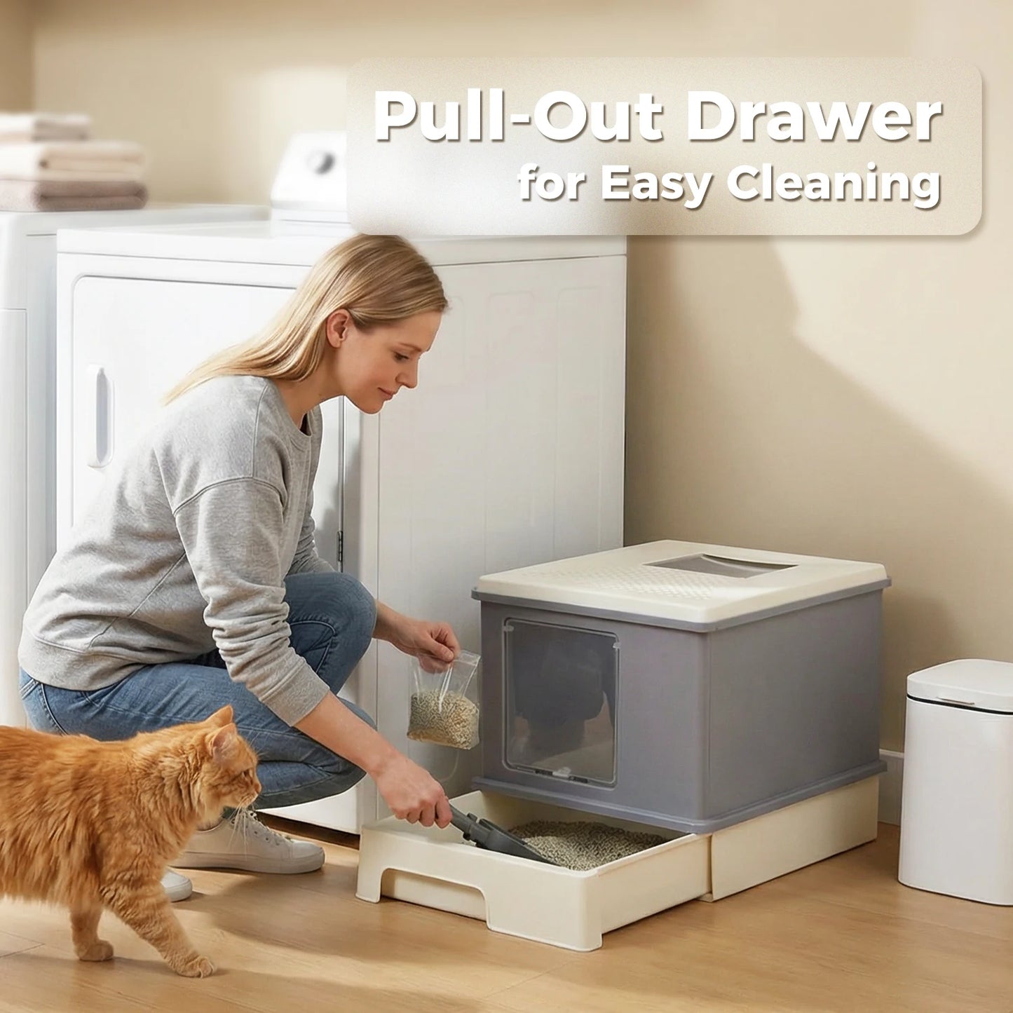 Enclosed Cat Litter Box With Scoop Indoor Use Top Exit