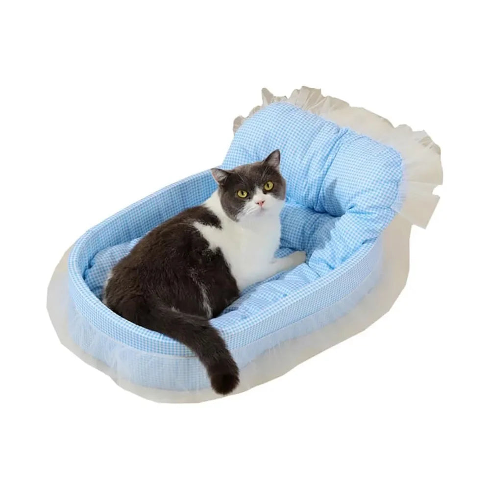Plush Cat Sofa Bed With Lace Trim Washable Removable Cover