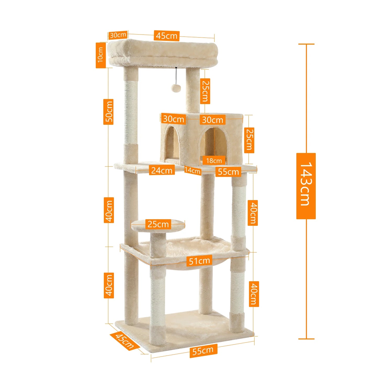 PAWZ Road Indoor Five Level Cat Tree Tower Hammock